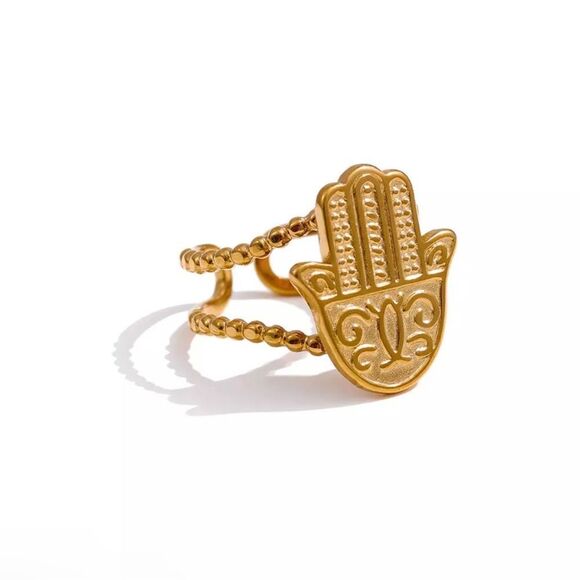 Stainless Steel Hand Palm Opening Ring Size 6 - Picture 1 of 5